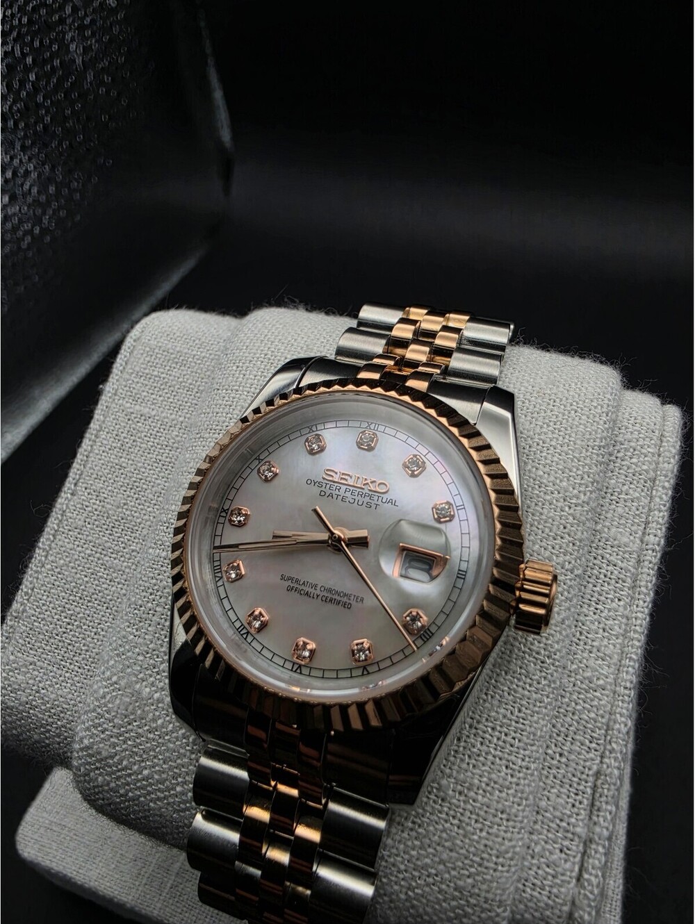 Seiko Datejust Woman White Diamod Two Tone Watch Mod